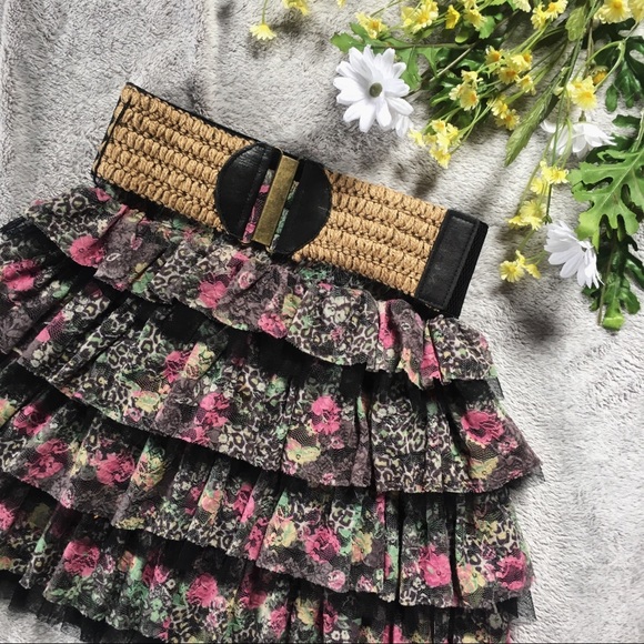 Lace Ruffled Summer Belted Skirt - Picture 1 of 3